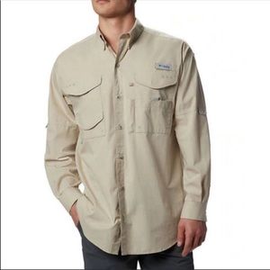 Columbia Long Sleeve Vented Shirt Mens XL Tan Hiking Fishing Outdoor 100% cotton